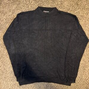 Vintage Domani Silk Cashmere Mock Neck Pullover Sweater XL Navy Blue RN64866